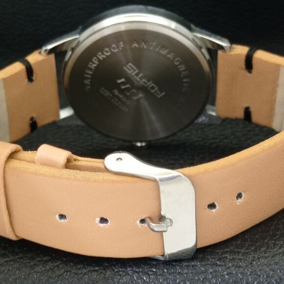 Vintage 1970 Fortis Manual Mens Silver Watch W/Leather Strap & Black accents - Picture 2 of 9